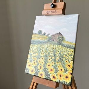 Acrylic Art Hand Painted by me on canvas. 'Sunflower field with farmhouse'